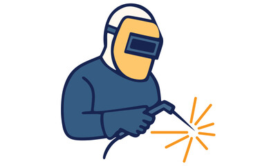 Welding Worker In Protective Gear Creating Spark With Torch In Industrial Scene