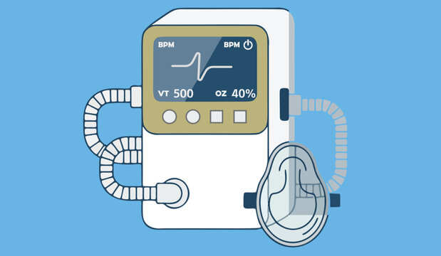 Portable Medical Ventilator With Mask and Tubing: Modern Health Care Device Illustration