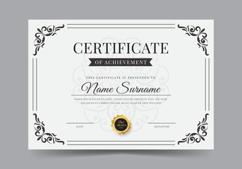 Elegant and luxurious certificate template with badge. Awards diploma background