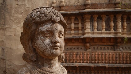 Obraz premium Fragment of a sculpture, showcasing historical craftsmanship, preservation