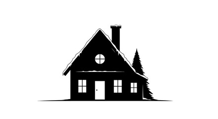 Silhouette Black Minimal Christmas House Vector Art – Festive Winter Home Illustration, Simple Holiday Symbol, and Cozy Seasonal Design Element