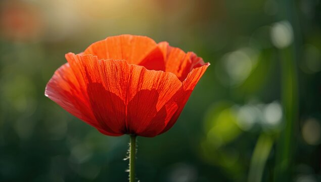 Close-up of vibrant red poppy flower in a garden, showcasing seasonal beauty - Powered by Adobe