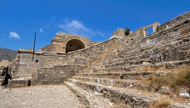Steps of Zakros Palace in a Minoan archaeological site, showcasing ancient architecture, tourism appeal