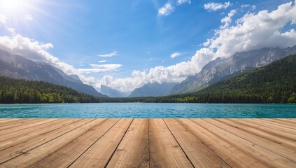 Obraz premium Scenic mountain lake under a clear blue sky, ideal for summer relaxation or design backgrounds