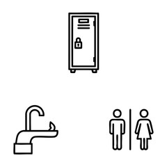 School Facilities Icon Set Locker Fountain Restroom Sign Line