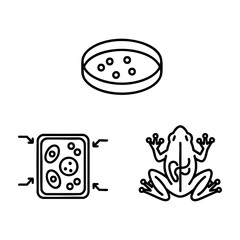 Biology Class Icon Set Petri Dish Cell Diagram Frog Outline