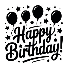 Happy Birthday balloons and stars graphic illustration