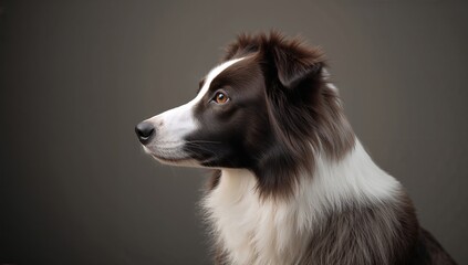 Fototapeta premium Merle border collie in profile, looking to the side, demonstrates focus