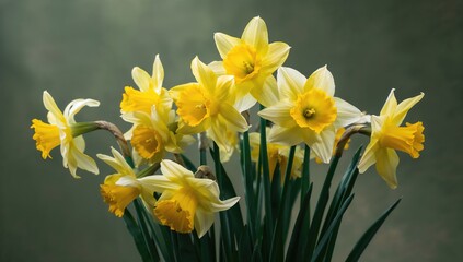 Obraz premium Yellow and white daffodils blooming in the garden, vibrant spring flora