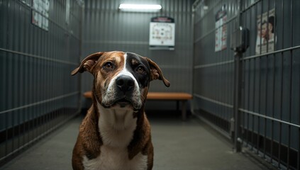 Stray dog in animal shelter longing for a new home, highlighting the need for adoption awareness