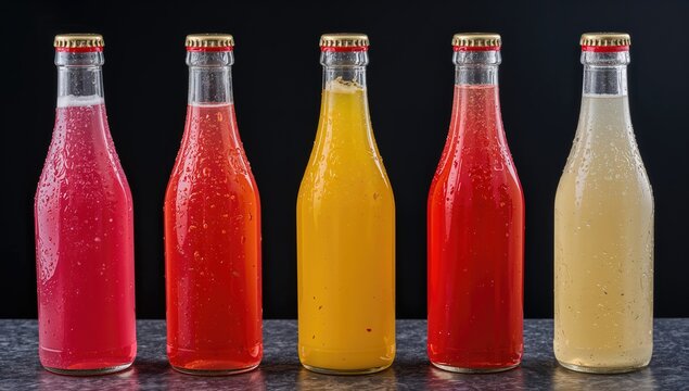 Vibrant summer beverages from India including Lemon Juice, Khus sherbat, rooh ruh afza, lassi, Kokum sharbat presented in clear bottles, refreshing choice