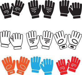 Fototapeta premium Collection of glove icons in different styles and colors including solid black outlines and vibrant tones perfect for apparel and accessory designs