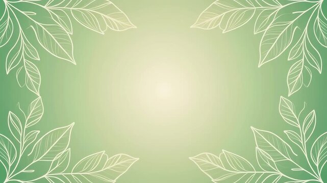 Elegant botanical illustration featuring delicate outlines of leaves gracefully adorning a gradient green background, creating a serene artistic design.