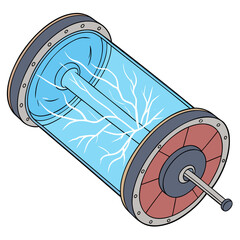 Futuristic science fiction cryogenic chamber with glowing blue energy and intricate white branching patterns inside