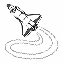 Illustration of a cartoon space shuttle launching into the sky leaving a trail of smoke behind it