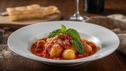 Potato gnocchi served with tomato sauce, fiber-dense choice