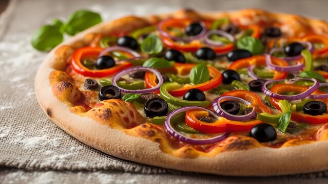 Delicious vegetarian pizza with red wine, perfect for a cozy dinner. - Powered by Adobe