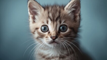 Obraz premium An intimate view of a kitten with oversized eyes, showcasing curiosity and playfulness