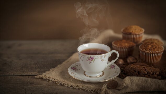 Morning tea with fresh muffins, ideal backdrop for a leisurely breakfast, World Tea Day