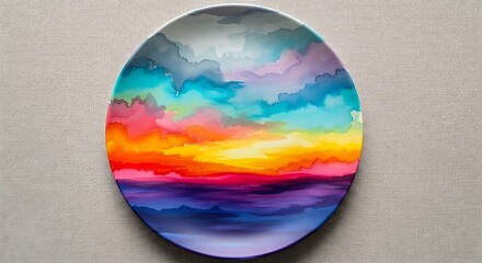 Vibrant sunset painted easter egg on textured background