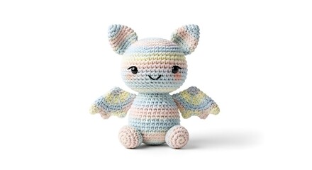Adorable pastel rainbow crochet bat toy with cute face