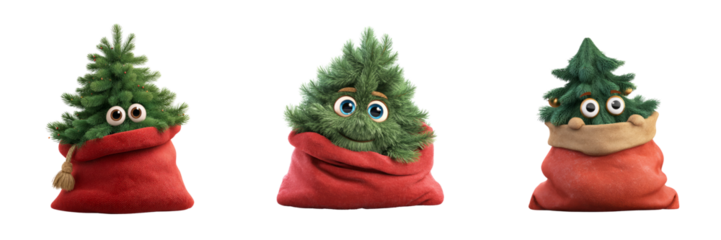 Christmas tree characters in festive environment animated scene whimsical perspective