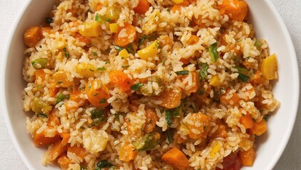 Long-grain rice infused with vegetables, fiber-dense choice