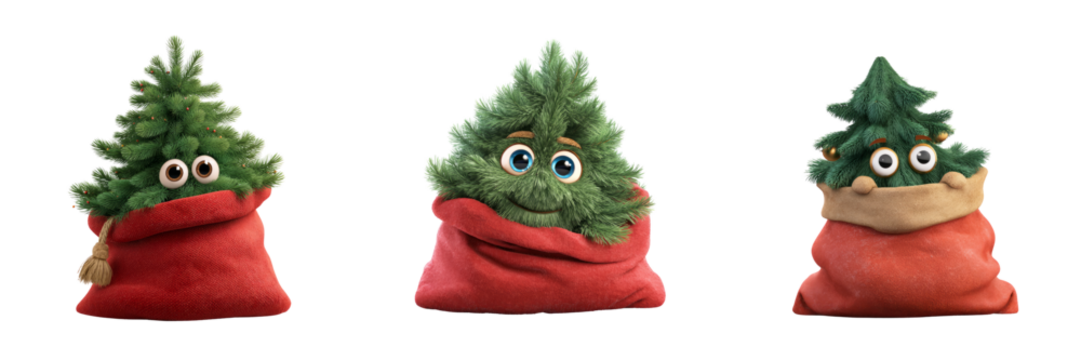 Christmas tree characters in festive environment animated scene whimsical perspective