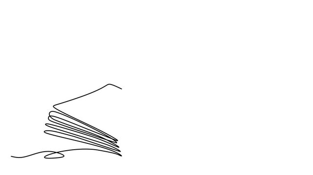 Animated self drawing of continuous line draw stack of news newspapers with cup of coffee.  Full length one line animation. 4K	