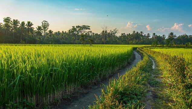 Rice plants growing in daylight, highlighting agricultural practices