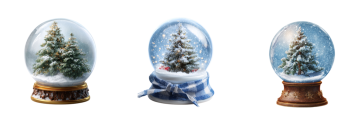 Magical christmas snow globes with winter trees festive decor cozy indoor setting