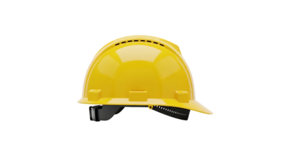 Yellow hard hat with adjustable suspension system isolated on a transparent background