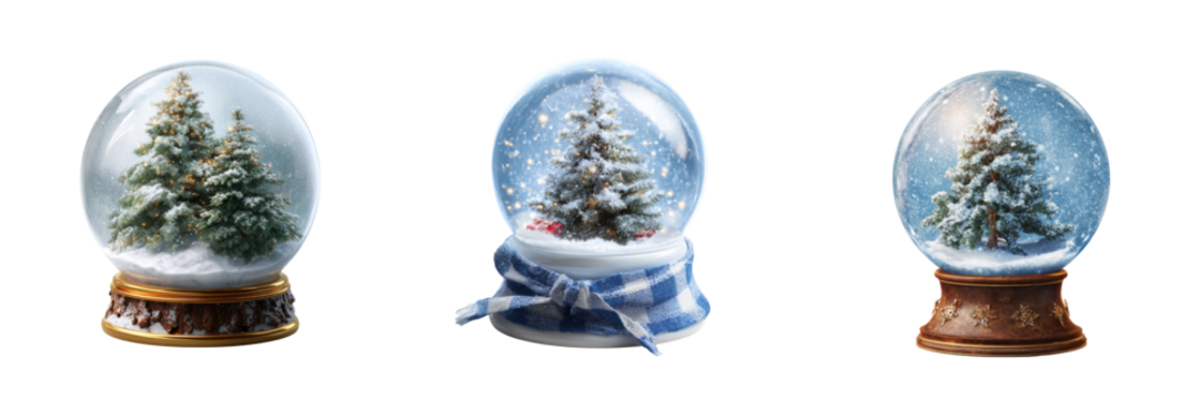 Magical christmas snow globes with winter trees festive decor cozy indoor setting