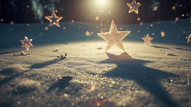 Frosted window reflecting neon shamrock patterns - Abstract Christmas Snowflake Hovering Above Dark Reflective Floor – Winter CGI Scene