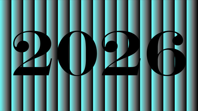 Graphic design featuring the year 2026 in bold font with striped background art