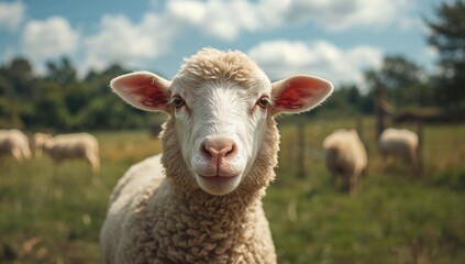 Obraz premium A flock of sheep grazing in a pasture, showcasing animal husbandry practices