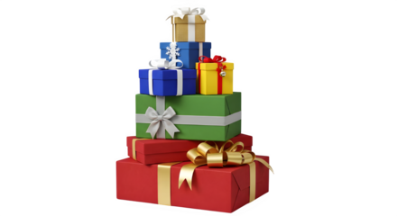 Stacked colorful gift boxes create festive holiday celebration mood