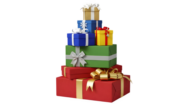 Stacked colorful gift boxes create festive holiday celebration mood