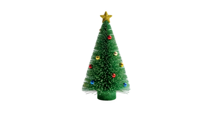 Festive miniature Christmas tree adorned with ornaments and a gold star