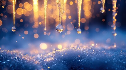 Icicle Light Spot Snow Background (Warm Gold Halo + Glistening Texture) Winter Dreamy Decoration Design Background
