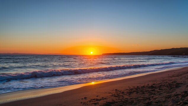 Sunrise over ocean waves, vibrant colors illuminating the shoreline, seasonal change