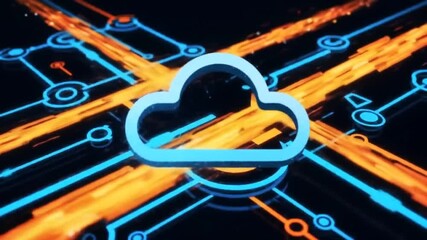 Dynamic cloud computing network animation with vibrant data flow