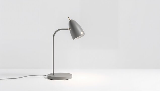 Modern grey desk lamp on a white backdrop, functional lighting solution