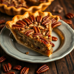 Tasty pecan pie as background