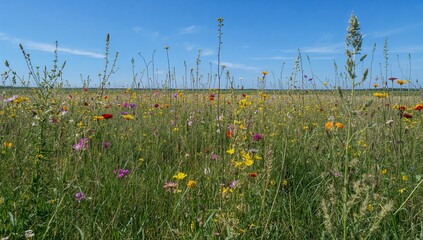 A vibrant collection of wild flowers flourishing in nature, showcasing seasonal beauty
