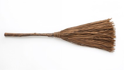 Old twig broom for cleaning, efficient tool for household chores