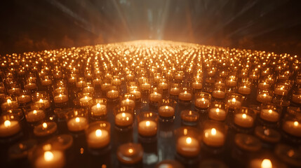 Floating candles forming infinite tunnel of reflections, ambient soft volumetric light
