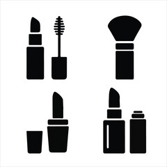 Cosmetic beauty makeup product vector icons set on white backdrop