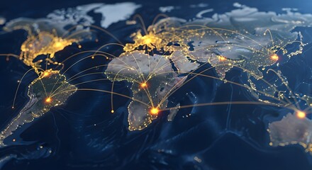 World map with glowing connections showing global network and communication