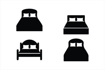 Bedroom furniture bed vector icons set for sleep and relaxation